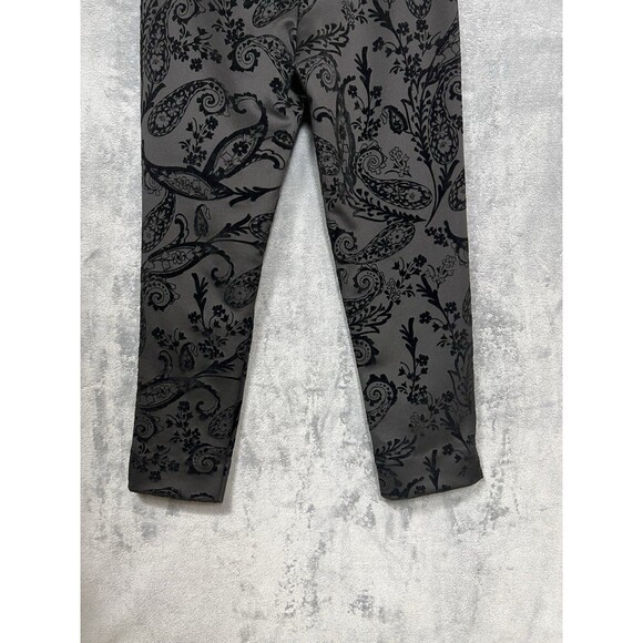 Krazy Larry Women's 12 Gray Black Velvet Paisley Pull On Ankle Pants Stretch M - Picture 8 of 16